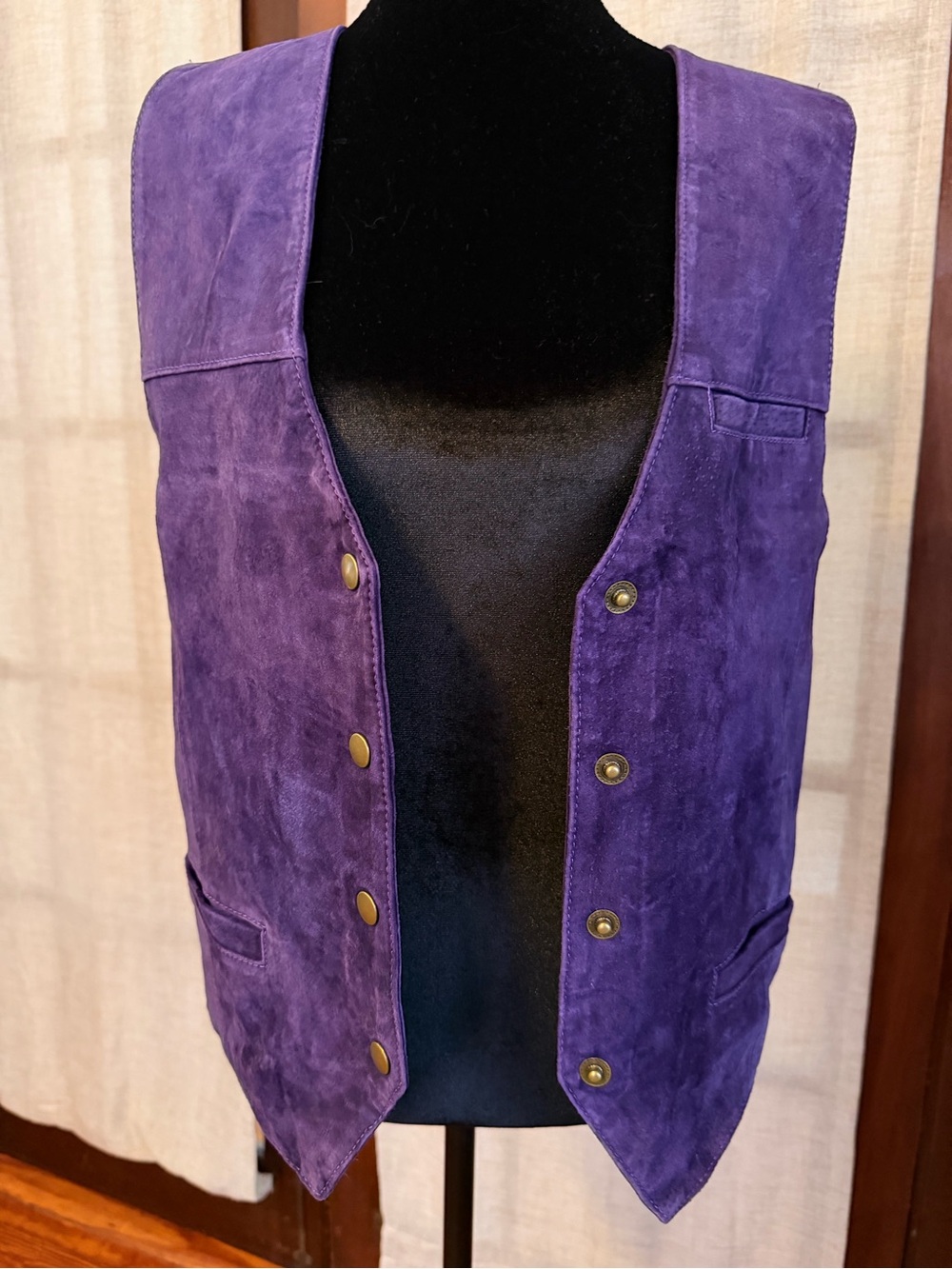 Classic Deep Purple Suede Leather Vest with Brass Accent